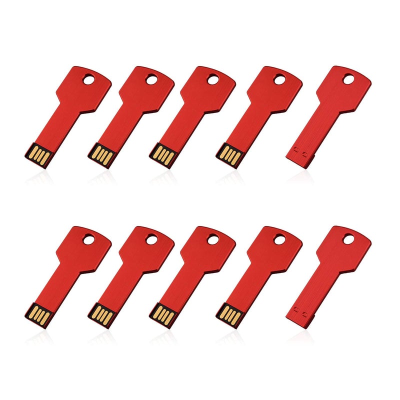 RAOYI 10 Pack 4GB USB Flash Drive USB 2.0 Metal Key Shape Memory Stick Thumb Drive Pen Drive-Red - Image 1